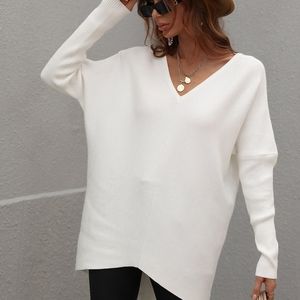 Ribbed V-Neck Open Back Tunic Sweater